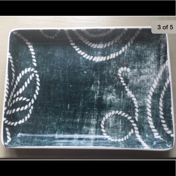 Vintage J Crew Ceramic Catch All Tray White Rope & Green - Picture 5 of 5